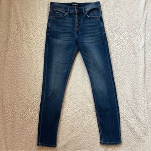 Express Women's Size 6 Denim Dark Blue High Rise Jean Ankle Legging Button Up